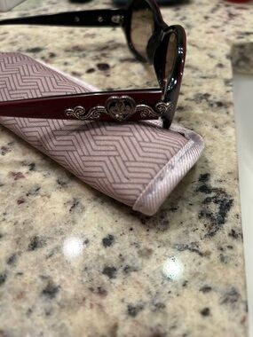 Brighton Black and Red Sunglasses with Ornate Silver-Tone Temples